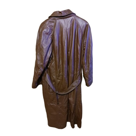 Vintage 80s Together Leather Double Breasted Maxi Trench Coat Brown Womens Sz 16 - Picture 6 of 16